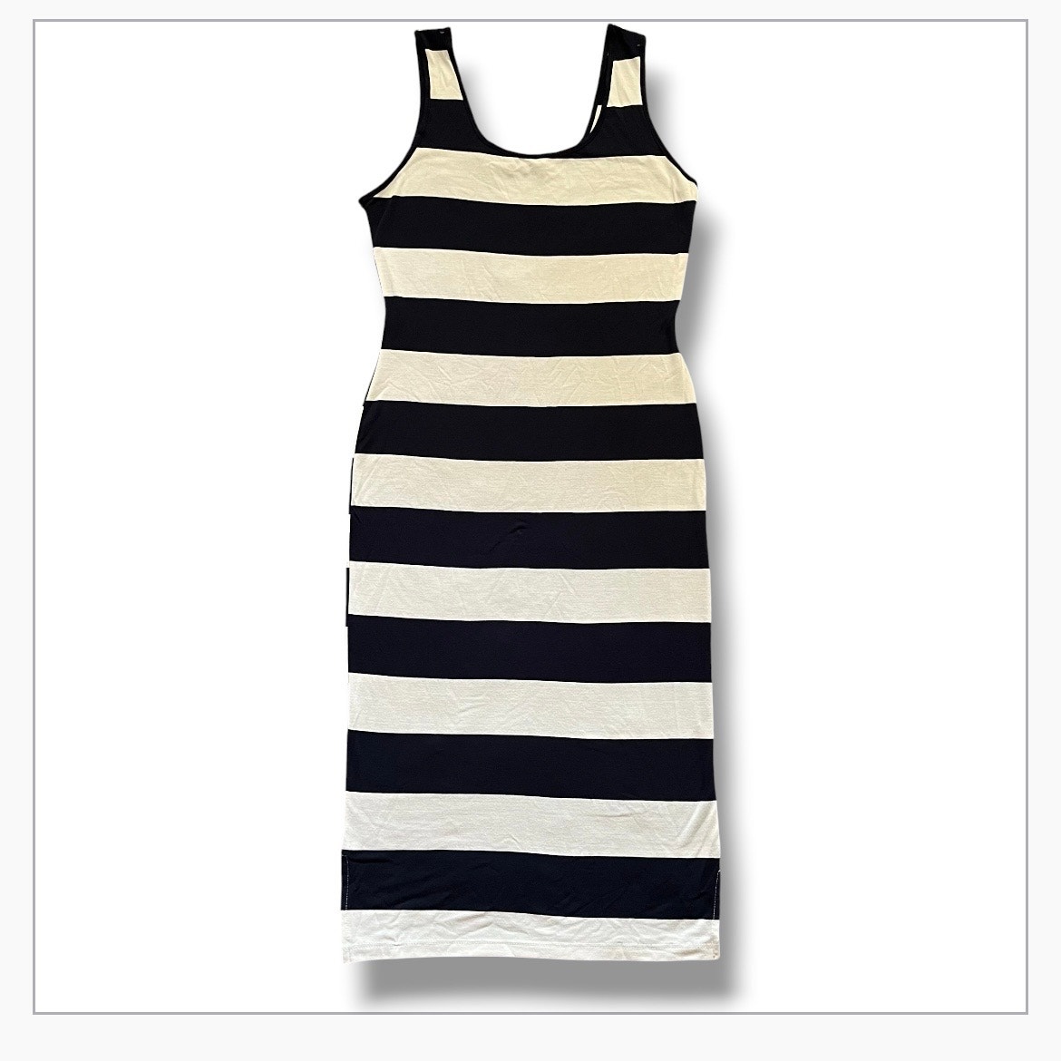 Ella Blue Navy & White Bold Stripe Tank Maxi Dress (Size M)